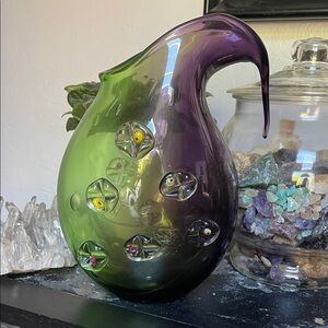 Elegant Vintage Green and Purple Art Glass Vase